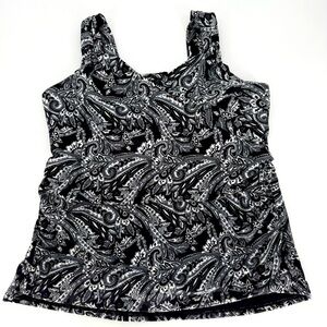 Lands End Underwire Tankini Swim Top Black White‎ Paisley Size 20W EUC